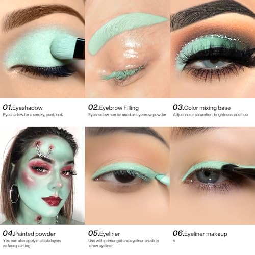 Matte Light Green Single Eyeshadow with Applicator, High Pigmented Pressed Powder Mint Green Eye Shadow Palette Blendable Waterproof Long Lasting Vegan Eye Makeup for Spring Summer Festival Party Look - color: LIGHT GREEN