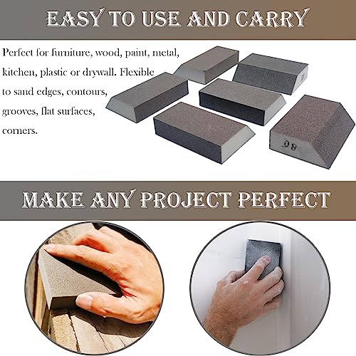 12 Pack Single Sanding Sponge Set - 80/100/120/180/220/320 Grit Sanding Blocks Assortment, Washable and Reusable - style: 12 Pack Assorted
