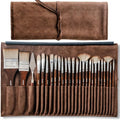 Paint Brushes, 25 Pieces Expert Synthetic Nylon Bristles Paint Brush Set with Suede Leather Roll with Palette Knife
