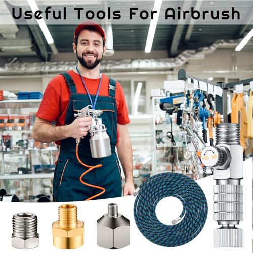 Hotop 10 ft Airbrush Hose Nylon Braided Hose Standard 1/8" - 1/4" Adapter - color: Blue-Black, style: 9.8 ft