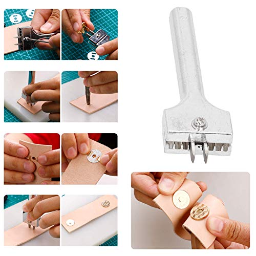 Adjustable Fork Puncher 2 Prong Leather Hole Punch Magnetic Button Installation Tool Tool(Silver)