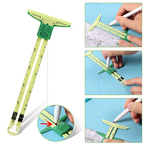 Frienda 3 Pcs Sewing Gauge with Sliding Marker, 5-in-1 Seam Ruler