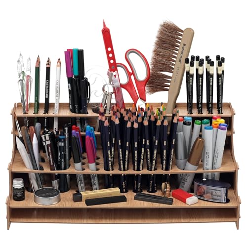 HG Art Concepts Mezzo Artist Drawing Rack - Wood Grain Laminate Multi Layer Desk Stand Professional Storage Display Organizer for Pens, Pencils, Drafting and all other Drawing Tools