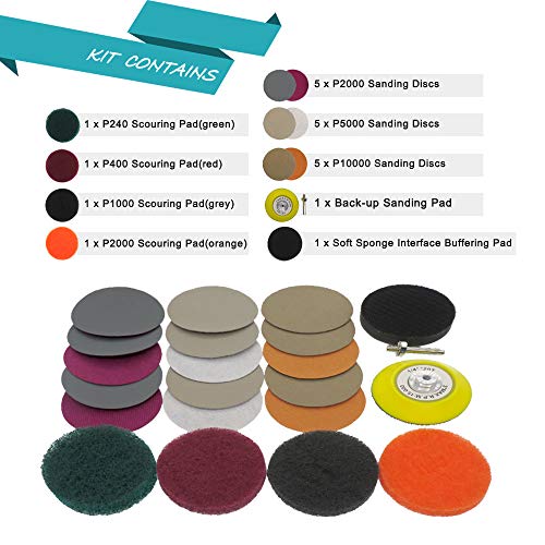 VIBRATITE 21PCS Headlight Restoration Kit, 3" Drill Sanding & Cleaning Kit - size: 21 PCS