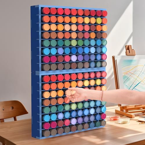Krafetto 2 Pack 80-Grid Paint Organizer for 2 Oz Bottles, Wall Mount, Blue - color: 2pc blue paint rack