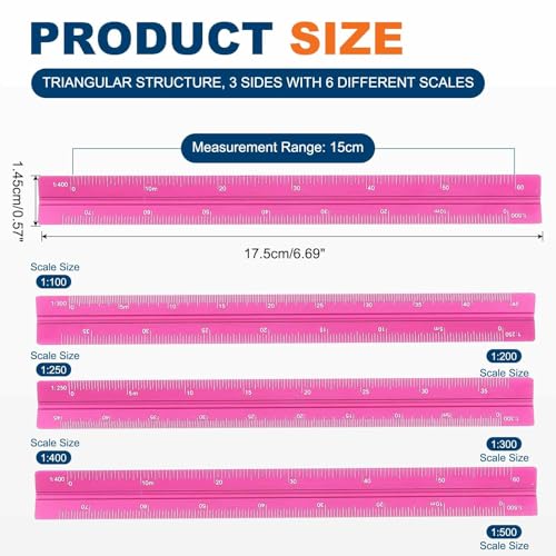 HARFINGTON Architectural Scale Ruler 7" Metric Aluminum Alloy Rose Red - color: Rose Red, size: 7 Inch