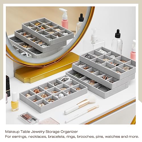 Junkin 12 Pcs Velvet Jewelry Organizer Tray, Stackable Storage - color: Gray