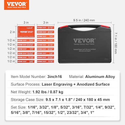 VEVOR Router Table Setup Bars, 14 pcs, Precision Aluminum Setup Blocks Height Gauge Set, with Laser Engraved Size Markings Storage Case, Measuring Depth Height Angle, for Router Table Saw Accessories
