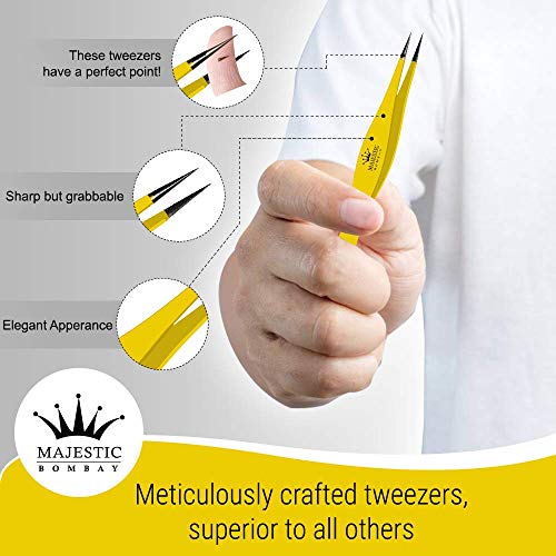 Majestic Bombay Fine Point Tweezers, Needle Nose, Tick Removal, Women, Men - color: Black & Yellow