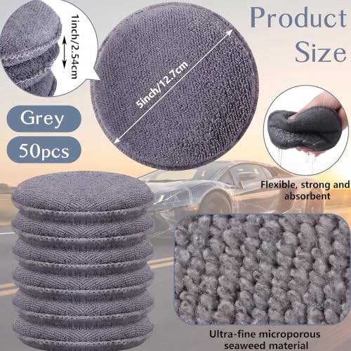 Tanlade 50 Pcs Microfiber Wax Applicator Pads 5 Inch, Grey - color: Gray