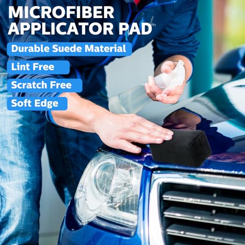 Riakrum 12 Pack Suede Applicator Pads Car Detailing Sponge, Black - color: Black