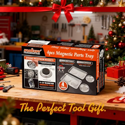 HORUSDY 4-Piece Large Magnetic Parts Tray Set, Stainless Steel Heavy Duty 9.5" W x 5.5''L Square and 4.5" Round Magnetic Trays Tools Parts Tray - color: 4-piece Magnetic Tray - Pro