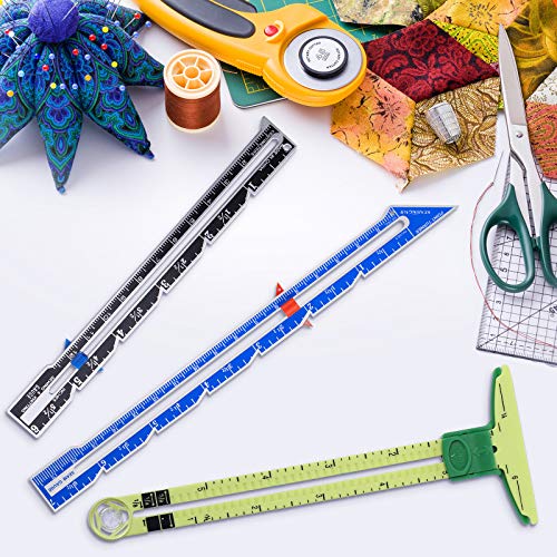 Frienda 3 Pcs Sewing Gauge with Sliding Marker, 5-in-1 Seam Ruler