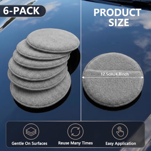 6Pcs 5-Inch Microfiber Foam Wax Applicator Pads with Finger Pocket - color: Gray, size: 6pcs