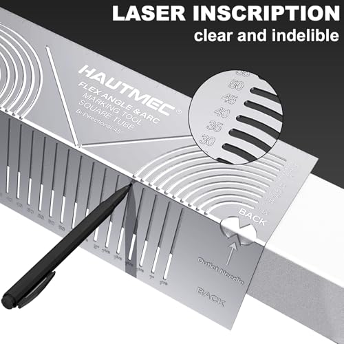 HAUTMEC Flex Angle & Arc Marking Tool, Multi-functional Square Tube Scriber for Square Tube, Right Angle Ruler with 5 PCS Marking Pen (Small Size 20-65) - HT0457 - style: Small Size