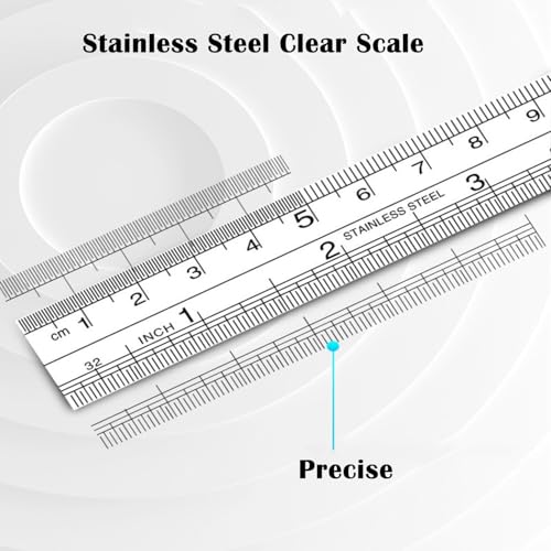 Steel Ruler 6 8 inch Imperial Metric Systems Thick Metal Deeper Clear Scale School Students Drafting Architect Carpenter Engineer Measuring Tool - size: 6,8 inch