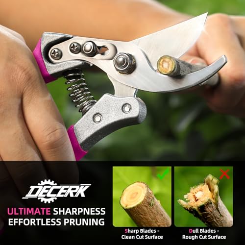 DECERK® 8.5" Bypass Pruning Shears for Women, Lightweight Garden Clippers - color: Pink