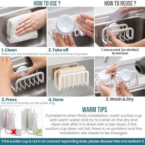 TAILI White Sponge Holder for Kitchen Sink with Strong Suction Cup - color: White, size: 5.1" x 2.3"