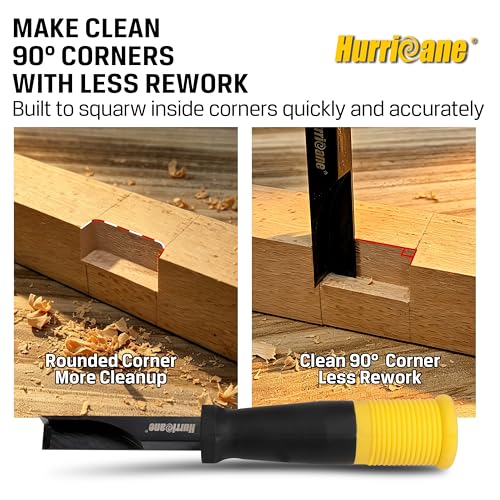 HURRICANE 12mm Corner Chisel, 90° Square Mortise Chisel for Door Hinges, Strike Plates & General Woodworking, Right Angle Wood Chisel with Metal Strike Cap & Ergonomic Grip - size: 12mm