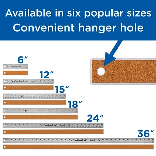 ALVIN R590-12 Inking Ruler with Nonskid Cork Back, Stainless Steel, 12" x 1-1/8" Size - style: 12"