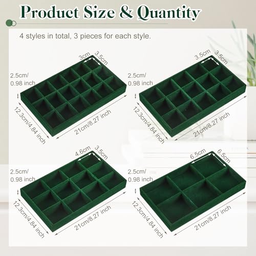 Junkin 12 Pcs Velvet Jewelry Organizer Tray, Stackable Storage - color: Green