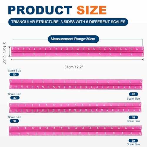 HARFINGTON Architectural Scale Ruler 12" Standard Aluminum Alloy Rose Red - color: Rose Red, size: 12 Inch