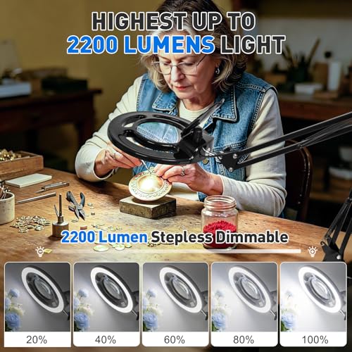 KIRKAS Magnifying Glass with Light, 2,200 Lumens Magnifying Lamp 12X - color: Black 28in