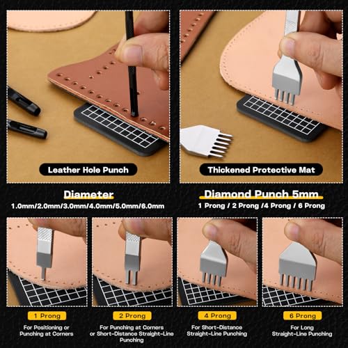 Leather Stitching Punch Hole Punch Tool Set, 5mm 1/2/4/6 Prong Punch Chisel - size: 5MM-12Pcs