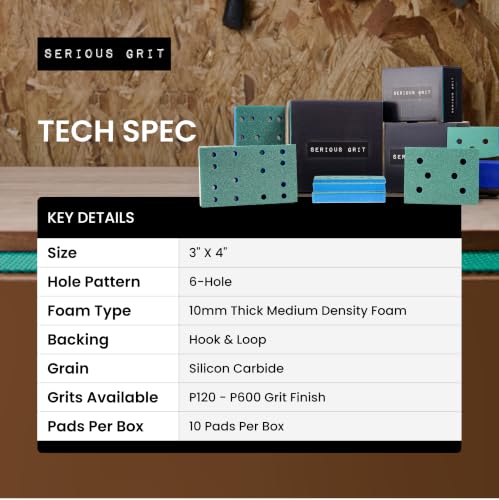Serious Grit - 3x4 10mm Foam Sanding Pads Assortment - 10 Pack Box - size: Mixed Grit, style: 10mm Foam