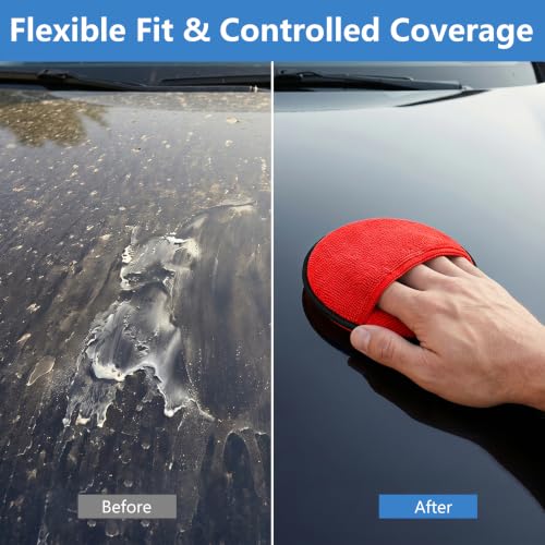 12Pcs 5-Inch Microfiber Foam Wax Applicator Pads with Finger Pocket - color: Red, size: 12pcs
