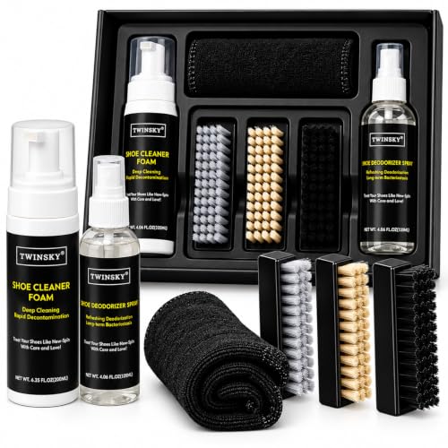 6-in-1 Premium Shoe Cleaning Kit,with 3 Brushes & Microfiber Towel