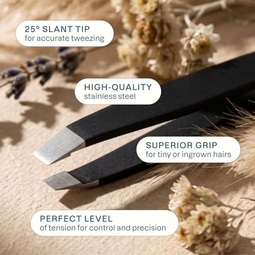 Cliganic Tweezers For Eyebrows, Women Facial Hair & Men, Slant Tip, Pink - color: Pink
