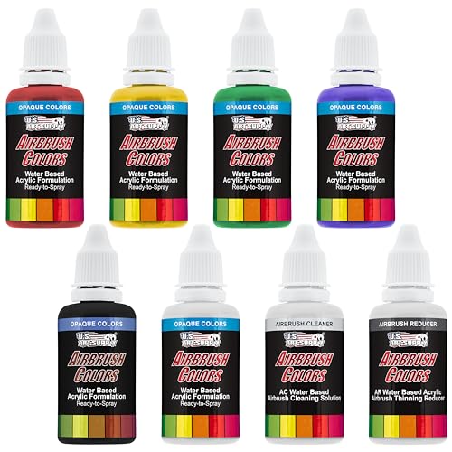 U.S. Art Supply Airbrush Paint Set, 6 Color Primary Opaque, 1-oz Bottles - color: 6-Color Primary Set