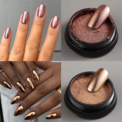 Fcozpjk Chrome Nail Powder Set 6 Colors Rose Gold Bronze Black Chrome - color: Classic Chrome