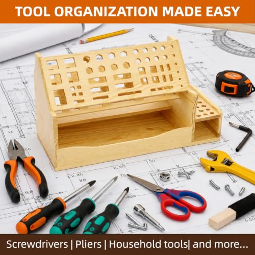 71 Holes Wooden Screwdriver Organizer, Tool Bench Holder