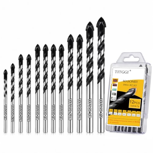 12-Piece Masonry Drill Bit Set & Concrete Drill Bit Set, 7 Sizes, 1/8"-1/2" - size: 12 pcs 1/8"-1/2" 7 Sizes