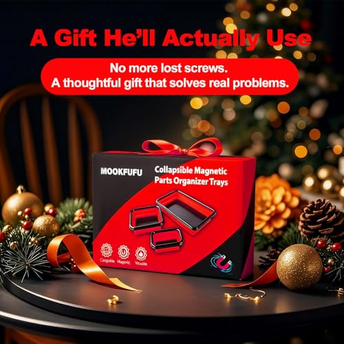 Collapsible Magnetic Parts Tray Set, 3 Different Sizes，Red - color: Red