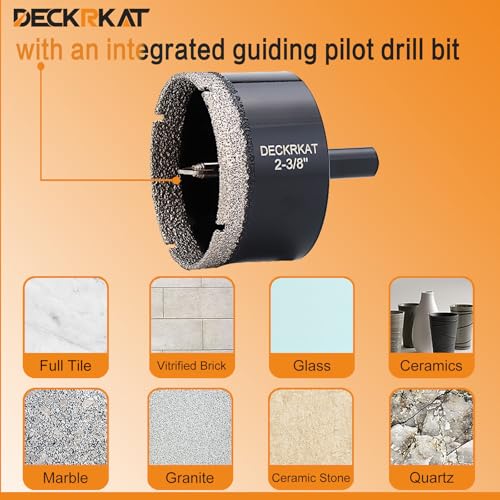 DECKRKAT 2-3/8"Diamond Hole-Saw Bits with Pilot Drill Bit Accurate Drilling for Porcelain Tile Ceramic Pottery Granite Stone Glass Bottles 60mm. - size: 2-3/8" X 1Pcs