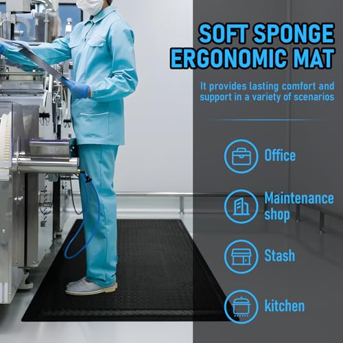 3 x 6 FT Anti Fatigue Mats Industrial 15/16 Inch Thick Soft Sponge Ergonomic Mat Durable Heavy Duty Diamond Plate for Standing Non Slip Industrial Grade Floor Mat for Leg & Back Pain (Black) - size: 72"L x 36.22"W x 0.94"Th