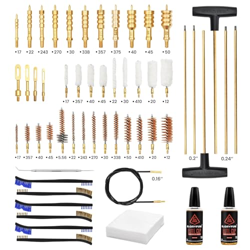GLORYFIRE Elite Universal Gun Cleaning Kit with All-Brass Brushes and Jags - size: 51 PCS
