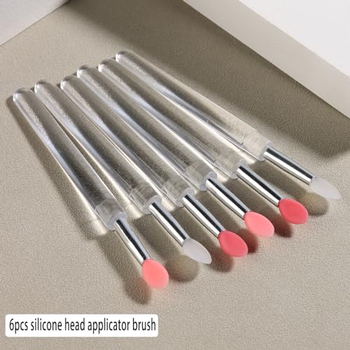 Fcozpjk 6Pcs Chrome Nail Powder Applicator Brushes Reusable Silicone Head