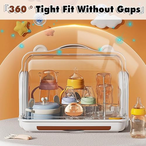 Baby Bottle Drying Rack Storage with Cover, 3 Brushes, Orange - color: Orange