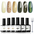 modelones Green Gel Nail Polish Set, 6 Colors Cat Eye Giltter with Magnet - color: A-1-Emerald Lime