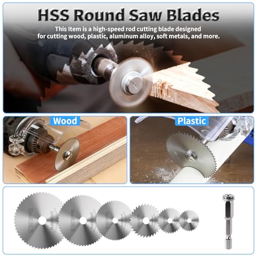 7 Pcs HSS Saw Blades Cutting Wheel Set, 6.35mm Hex Shank Mandrel - style: HSS 6+1 Hex Shank