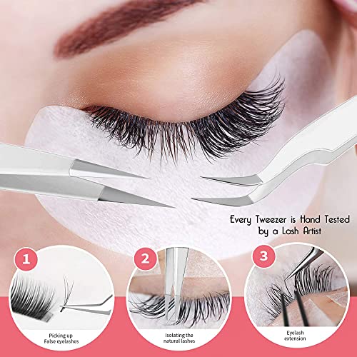 Eyelash Extension Tweezers for Classic & Volume Lashes, 2-Pack, White - color: White