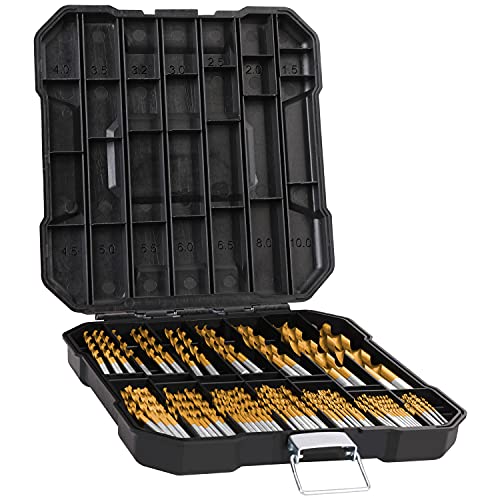 Metric 99 Pieces Titanium Twist Drill Bit Set, 135° Tip High Speed Steel, Size from 1.5mm up to 10mm, Ideal Drilling in Wood/Cast Iron/Aluminum Alloy/Plastic/Fiberglass, with Hard Storage - size: Metric 99 Pieces Drill Bit Set 135°