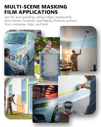 Pre-taped Automotive Masking Film for Painting - 22" x 66', 4 Rolls - size: 4 Rolls of 22" x 66'