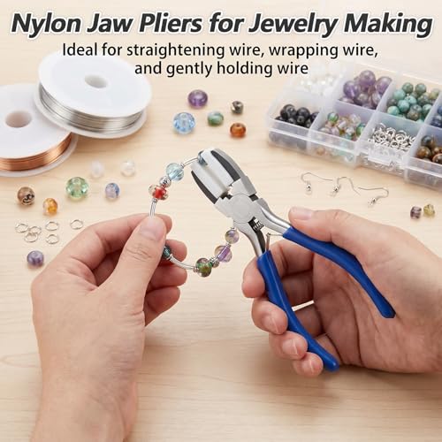 Nylon Jaw Pliers for Jewelry Making, 5.12 Inch Flat Nose Jaw Pliers, Soft Jewelry Making Tools for Beading Wrapping Shaping Straightening Wire Crafts(Blue) - color: Blue
