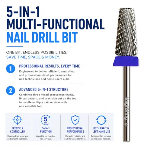 Medium 5-in-1 Large Barrel Nail Drill Bit, 3/32”,Two-way Rotation - color: Original silver, size: Medium