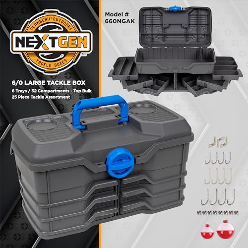 Flambeau Outdoors NextGen 6/0 Tackle Box, 6 Trays, 25-Piece Kit, Dark Gray